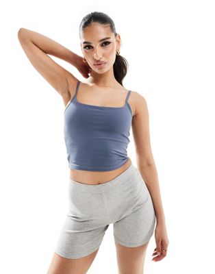 ASOS 4505 spaghetti strap soft touch tank top with inner bra in slate blue ASOS 4505