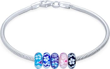 Sterling silver Multicolor Flower Murano Bead Bracelet Bling Jewelry