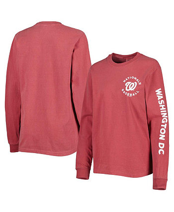 Женская красная футболка с длинными рукавами и пигментной краской Washington Nationals Team Soft As A Grape