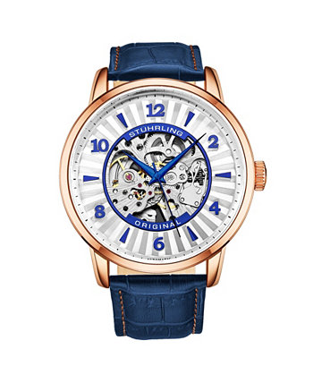 Мужские часы с синим кожаным ремешком 48мм Stuhrling