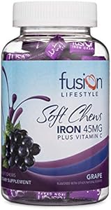 Chewable Iron Supplement for Women & Men - Cherry Flavor, Iron Vitamin C Soft Chew for Max Absorption, Iron as Ferrous Fumarate, Ideal for Anemia and Iron Deficiency, 2 Month Supply Fusion Lifestyle