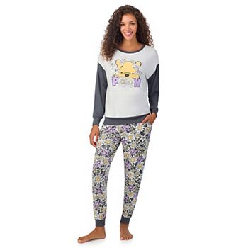 Women's Winnie The Pooh Long Sleeve Pajama Top & Banded Bottom Pajama Pants Sleep Set Licensed Character