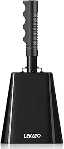 8 Inch Cow Bell Noise Makers with Handle, Cowbell for Sporting Events Cheering Steel Cow Bell for Football Games,Party, Concert, Graduation, School, Farm Ranch(Black) LEKATO