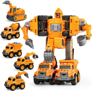 Style-Carry Toddler Construction Vehicles Car Toy Set, 5 in 1 Transforming Robot for Kids, Building STEM Toys Gift for 3 4 5 6 Year Old Boys Girls Style-Carry