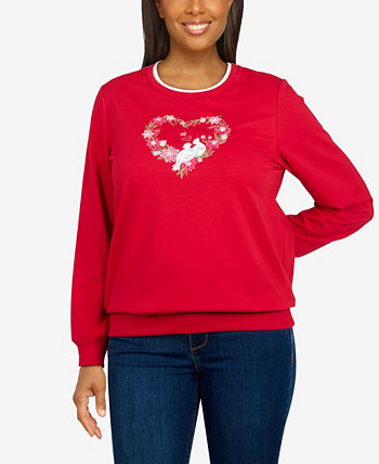 Missy Classics S2 Женская толстовка Lovebirds Heart Wreath Pullover Sweatshirt Top Alfred Dunner