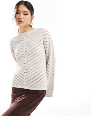 NA-KD laddered knit sweater in off white NAKD