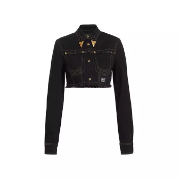 Укороченная джинсовая куртка из эластичного денима Versace Jeans Couture