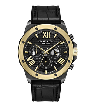 Мужские спортивные часы с хронографом, черные, силиконовые, из натуральной кожи, 45 мм Kenneth Cole