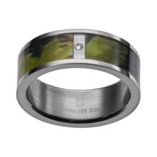 Камуфляжное обручальное кольцо из нержавеющей стали с бриллиантовым акцентом и тигровой полосой - Для мужчин Unbranded