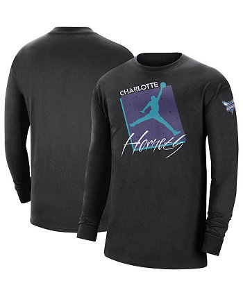 Мужская черная футболка Charlotte Hornets Courtside Max 90 Vintage-Like Statement Edition с длинным рукавом Jordan