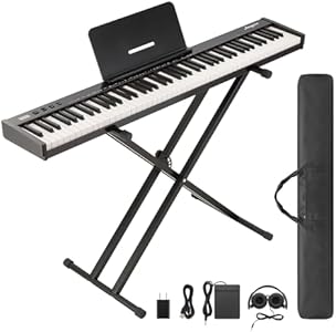 88 Key Keyboard Piano,Full-Size Electric Keyboard Piano for Beginners,Portable Electric Piano with Stand,Headphones,Sustain Pedal,Handbag,Bluetooth, USB MIDI GarveeLife