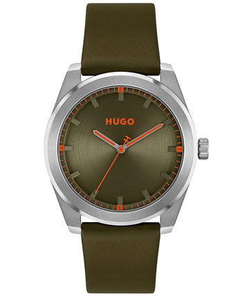 Мужские яркие кварцевые кожаные часы оливкового цвета, 42 мм HUGO BOSS