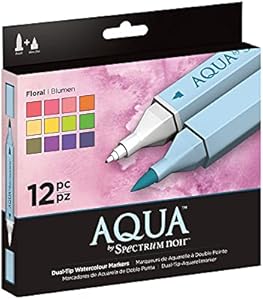 Spectrum Noir Aqua Artist's Water Based Dual Nib Marker Coloring Pens, Floral, Pack of 12 Spectrum Noir