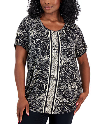 Plus Size Runway Print Short-Sleeve Top, Created for Macy's J&M Collection