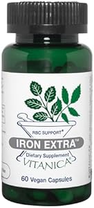 Vitanica Iron Extra, Iron Supplement Enhanced Absorption with Vitamin C 500mg, Methylfolate 400mcg, B12 Vitamin 500mcg, Calcium, Yellow Dock, Dandelion Root & Nettle Leaf Extract, Vegan, 60 Capsules (Капсулы) Vitanica