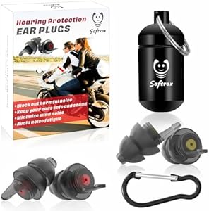 Motorcycle Ear Plugs 2 Pairs, Wind Noise Reduction & Premium Hearing Protection, 100X Reusable Earplugs for Motor, Motorbike, Motorsports, Parachuting, Touring, Racing, Riding, Shooting Black Softvox