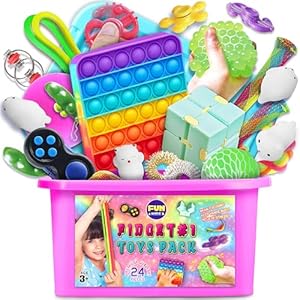 Fidget Box for Girls Boys, FunKidz Mystery Sensory Fidget Pack Toys for Stress Relief Kids Party Favors Gift Classroom Prizes Travel Camping with Portable Case Fun Kidz