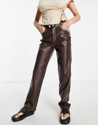 Темно-коричневые прямые кожаные брюки 4th & Reckless 4TH & RECKLESS