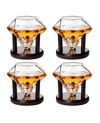 Diamond Glasses Wood Stands, Set of 4 10 oz The Wine Savant