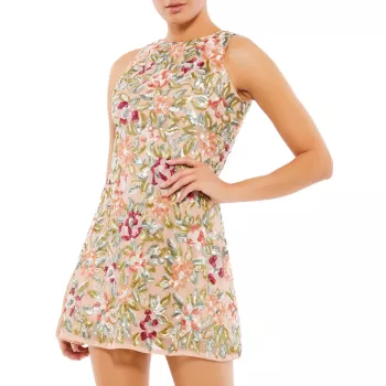 Мини-платье с вырезом халтер и пайетками и цветочным принтом MAC DUGGAL