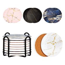 Set of 8 Ceramic Gold Marble Table Coasters for Drinks with Holder and Cork Base, 4 Colors (4 Inches) Juvale