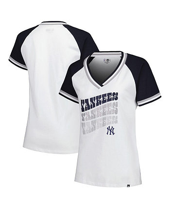 Женская Джерси New Era White New York Yankees Double Binding Raglan V-Neck T-Shirt New Era