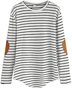 Milumia Women's Elbow Patch Striped High Low Top T-Shirt Milumia