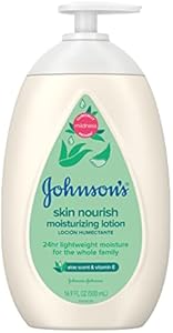 Johnson's Baby Skin Nourish, увлажняющий детский лосьон с ароматом алоэ вера и витамином Е, нежный и легкий лосьон для тела для всей семьи, гипоаллергенный, без красителей, 16,9 эт. унция Johnson's Baby