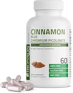 Bronson Cinnamon Plus Chromium Picolinate Supplement, High Potency Chromium, Non-GMO, 60 Vegetarian Capsules (Вегетарианские капсулы) Bronson