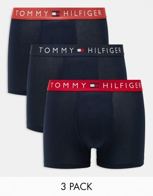 Tommy Hilfiger Original 3-pack trunks with colored waistband in navy Tommy Hilfiger