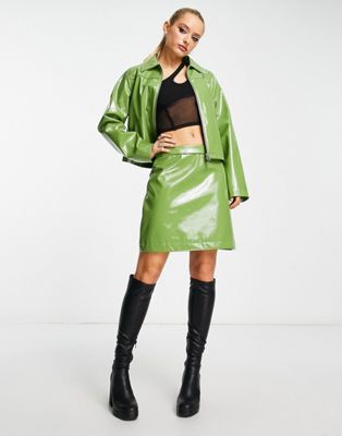 Мини-юбка-трапеция Envii зеленого цвета из искусственной кожи - часть комплекта Envii