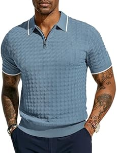 PJ PAUL JONES Men's Knit Polo Shirts Short Sleeve Quarter Zip Polo Shirt Pj Paul Jones