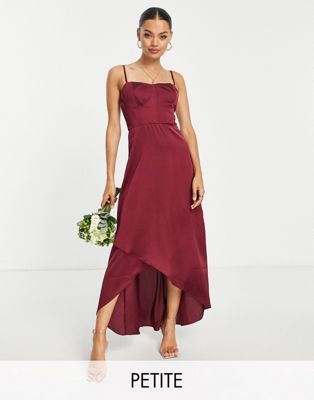 Атласное платье-комбинация ягодного цвета TFNC Petite Bridesmaid TFNC