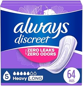 Always Discreet Adult Incontinence Pads for Women, Heavy Absorbency, Long Length, Postpartum Pads, 64 CT Always Discreet