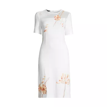 Embroidered Floral Knee-Length Dress Misook