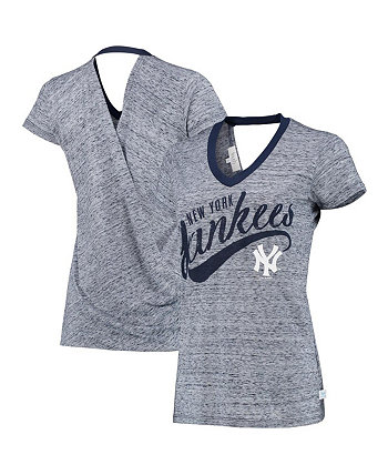 Женская футболка New York Yankees Hail Mary с запахом на спине и V-образным вырезом на спине темно-синего цвета Touch