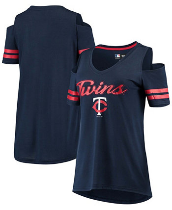 Женская темно-синяя футболка Minnesota Twins Extra Inning с открытыми плечами G-III