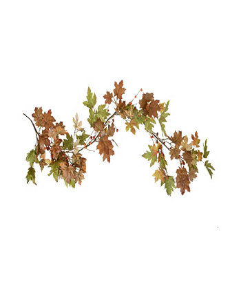 Искусственная гирлянда из осеннего урожая размером 5 x 8 дюймов с кленовыми листьями и ягодами без освещения Northlight