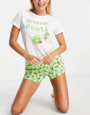 Бело-зеленая короткая пижама с рождественской брюссельской капустой Brave Soul Brave Soul