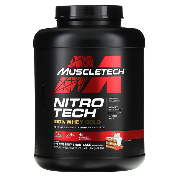 Nitro Tech 100% Whey Gold, Клубничное песочное печенье, 5,03 фунта (2,28 кг) Muscletech