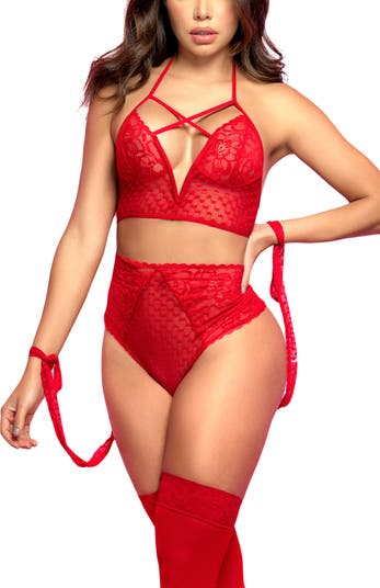 Strappy Lace Underwire Bra & High Waist Thong Set Mapale