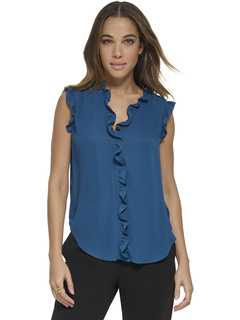 Женская блузка без рукавов с рюшами на горловине V-образного выреза от DKNY DKNY