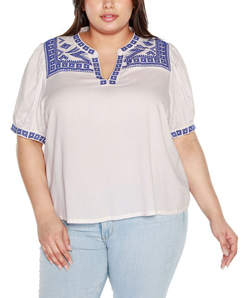Black Label Plus Size Embroidered Boho Short Sleeve Top Belldini