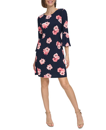 Женское платье прямого кроя с цветочным принтом и рукавами-колокольчиками Tommy Hilfiger