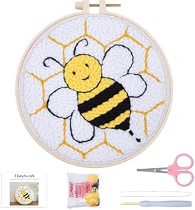 Louise Maelys Beginners Punch Needle kit,for Starter Adults,Rug Tool,Cross Stitch Kits Including Handle Embroidery Pen,Cloth,Hoop,Threads and Instruction-Bee Pattern Louise Maelys