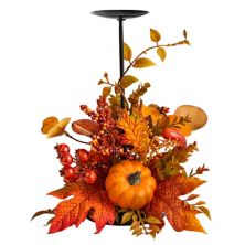 12” Fall Maple Leaves, Berries And Pumpkin Autumn Harvest Candle Holder Slickblue
