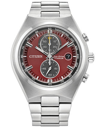 Мужские часы Eco-Drive с хронографом Weekender, серебристый титановый браслет, 43 мм, созданные для Macy's Citizen