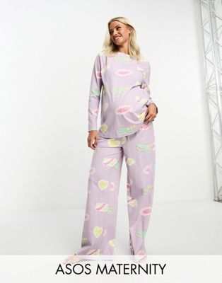 Сиреневый пижамный комплект из топа и брюк с длинными рукавами ASOS DESIGN Maternity Daydream ASOS DESIGN