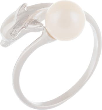Кольцо с дельфином из стерлингового серебра 7-8 мм с пресноводным жемчугом Splendid Pearls