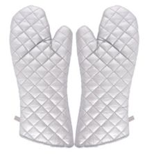 Household Bakery Heat Resistance Microwave Baking Oven Gloves Silver Tone Pair Unique Bargains